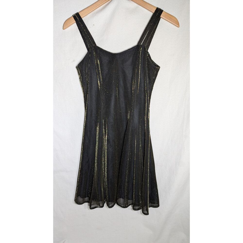 All That Jazz vintage Juniors Mini‎ Dress Sz 3/4 Black Gold Shimmer 90s Y2k 00s